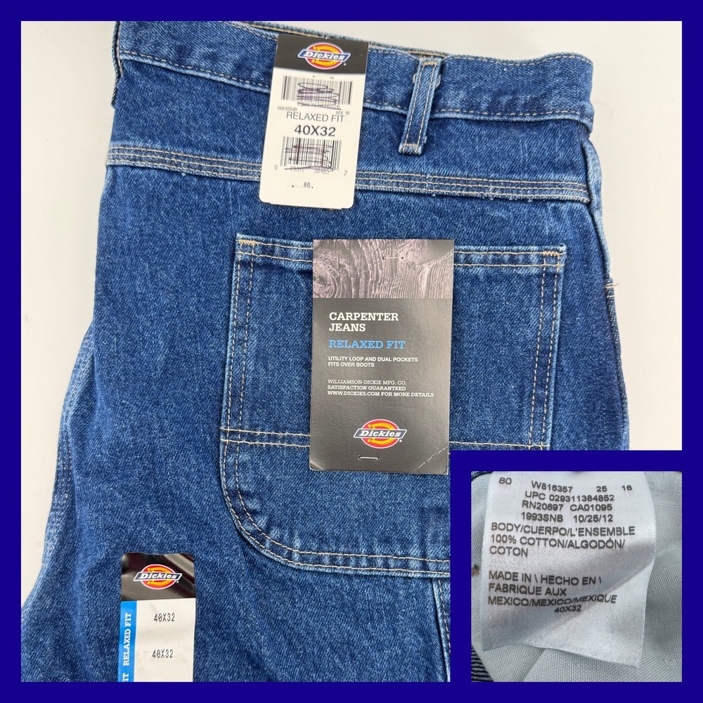 Dickies Carpenter Jeans Relaxed Fit Mens 40x32 Blue Denim Work Utility‎ Pants